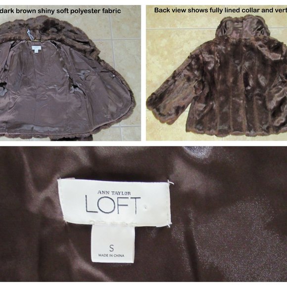 Sz S Faux Fur bolero jacket, Ann Taylor Loft, Dark brown, Collar, Half sleeves - Picture 10 of 11